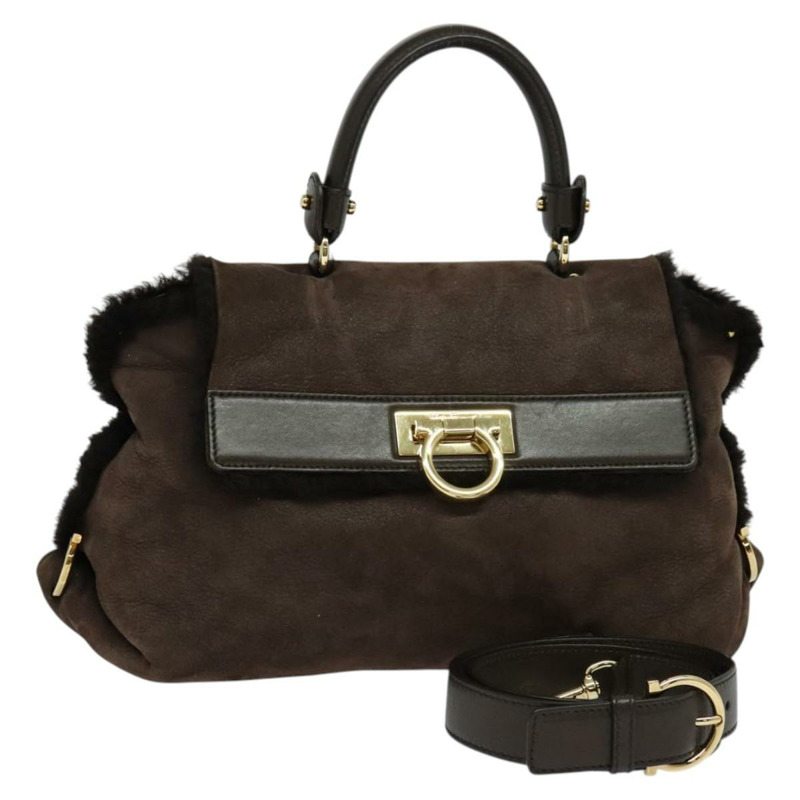 【日本直送】Salvatore Ferragamo Gancini 手袋 Mouton 兩用款 棕金色 正品 121725-0