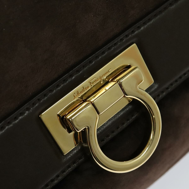 【日本直送】Salvatore Ferragamo Gancini 手袋 Mouton 兩用款 棕金色 正品 121725-16