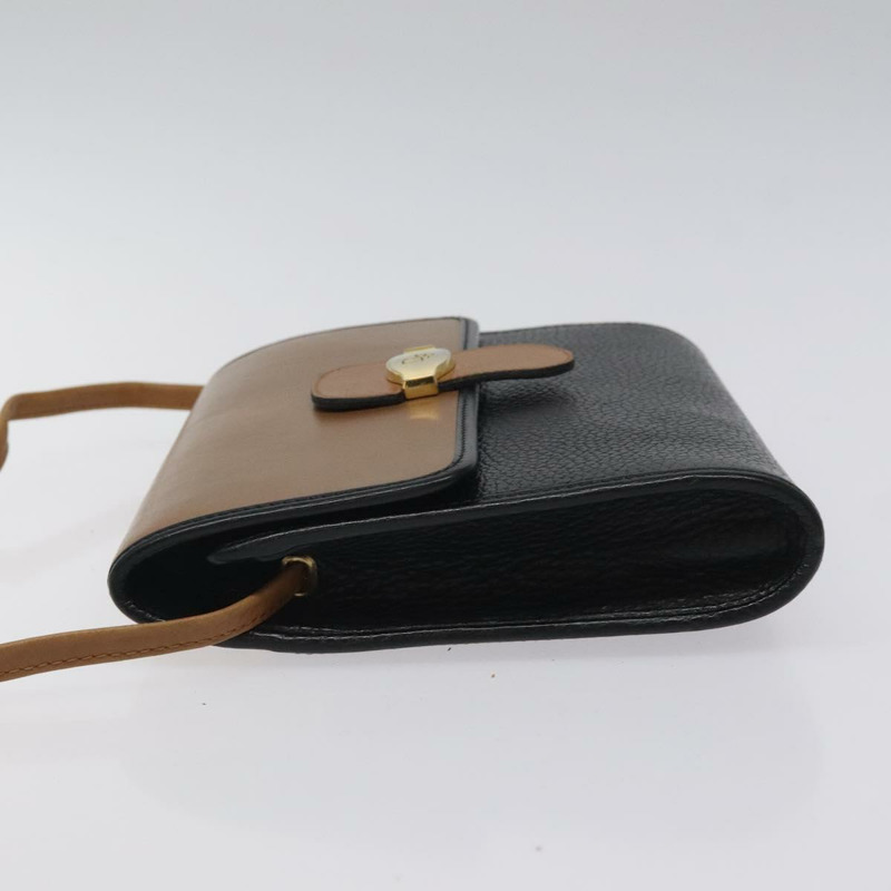 【日本直送】Christian Dior 肩背包 皮革 黑色 棕金色 正品 BA1582-3