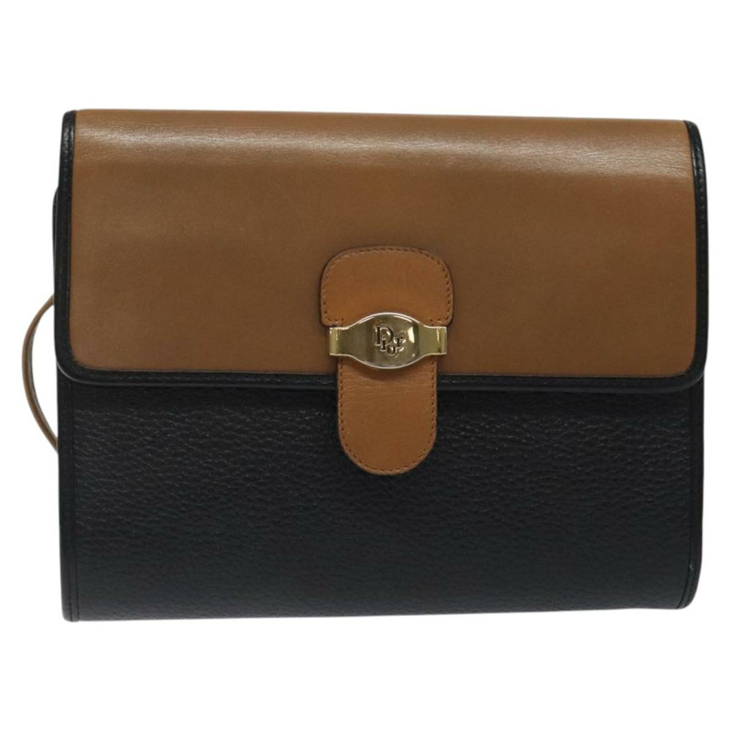 【日本直送】Christian Dior 肩背包 皮革 黑色 棕金色 正品 BA1582-12