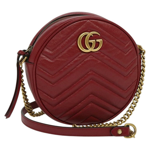 GUCCI 鏈條單肩包 皮革 紅金色 550154 正品 bs25214