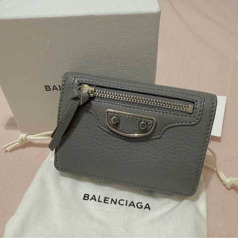 Balenciaga 全新 經典鉚釘釦飾 灰 卡夾 名片夾