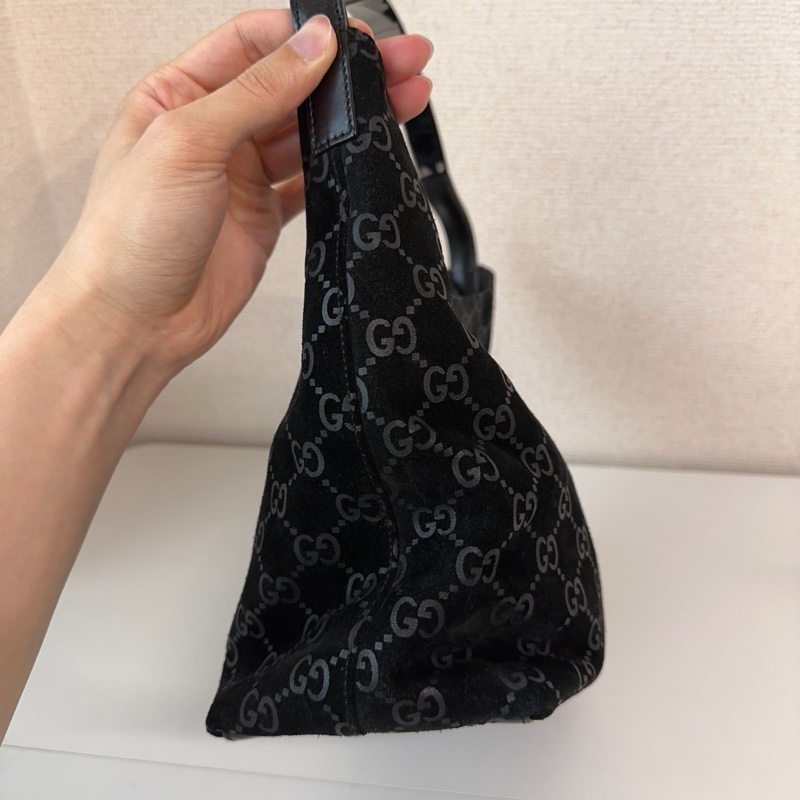 GUCCI 古馳  麂皮 / 真皮 黑色 單肩包-4