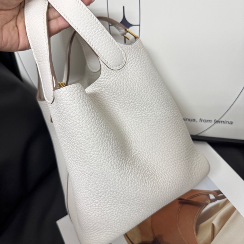 全新✨Hermes picotin 18 灰白色 金扣-5