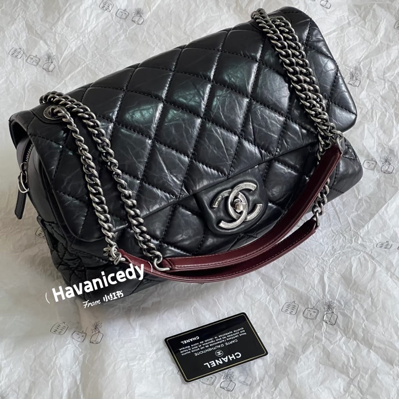 Chanel • 孟買系列 經典Cf 25 黑銀油蠟牛皮鏈條包-0