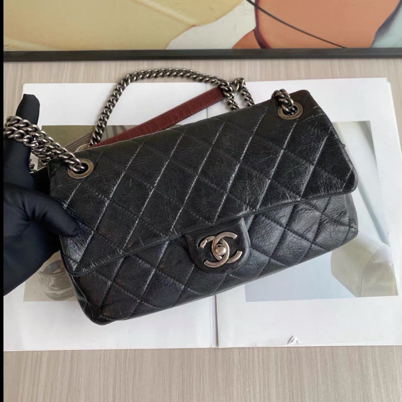 Chanel • 孟買系列 經典Cf 25 黑銀油蠟牛皮鏈條包-3