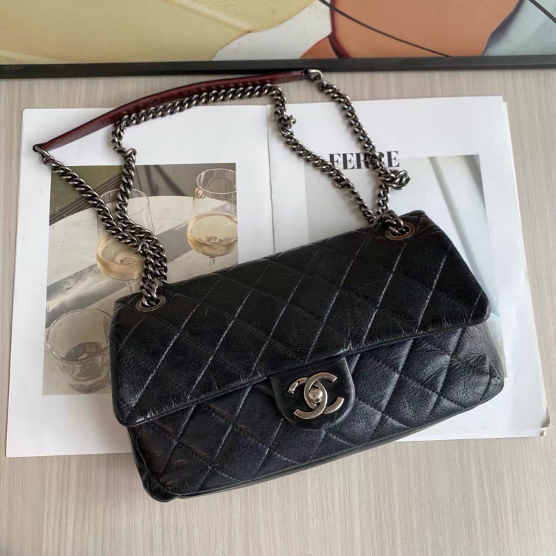 Chanel • 孟買系列 經典Cf 25 黑銀油蠟牛皮鏈條包-4