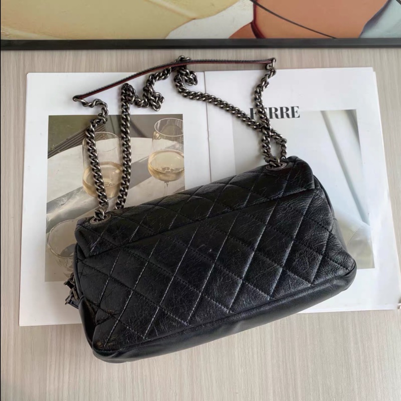 Chanel • 孟買系列 經典Cf 25 黑銀油蠟牛皮鏈條包-5