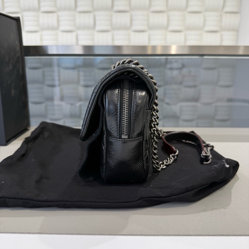 Chanel • 孟買系列 經典Cf 25 黑銀油蠟牛皮鏈條包 全配-4