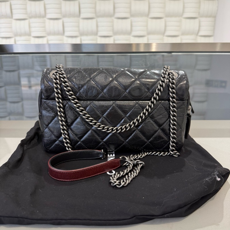 Chanel • 孟買系列 經典Cf 25 黑銀油蠟牛皮鏈條包 全配-5