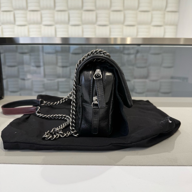 Chanel • 孟買系列 經典Cf 25 黑銀油蠟牛皮鏈條包 全配-6