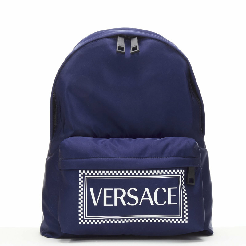 VERSACE 1990s Vintage Box Logo blue nylon Greca strap backpack-1
