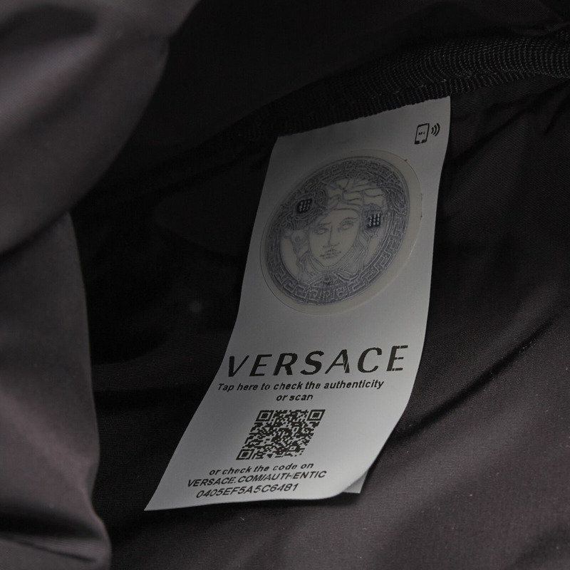 VERSACE 1990s Vintage Box Logo blue nylon Greca strap backpack-10