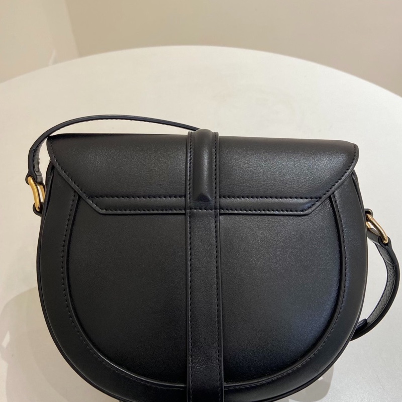 Celine 黑金光面斜挎單肩包 馬鞍包 黑色小號-2