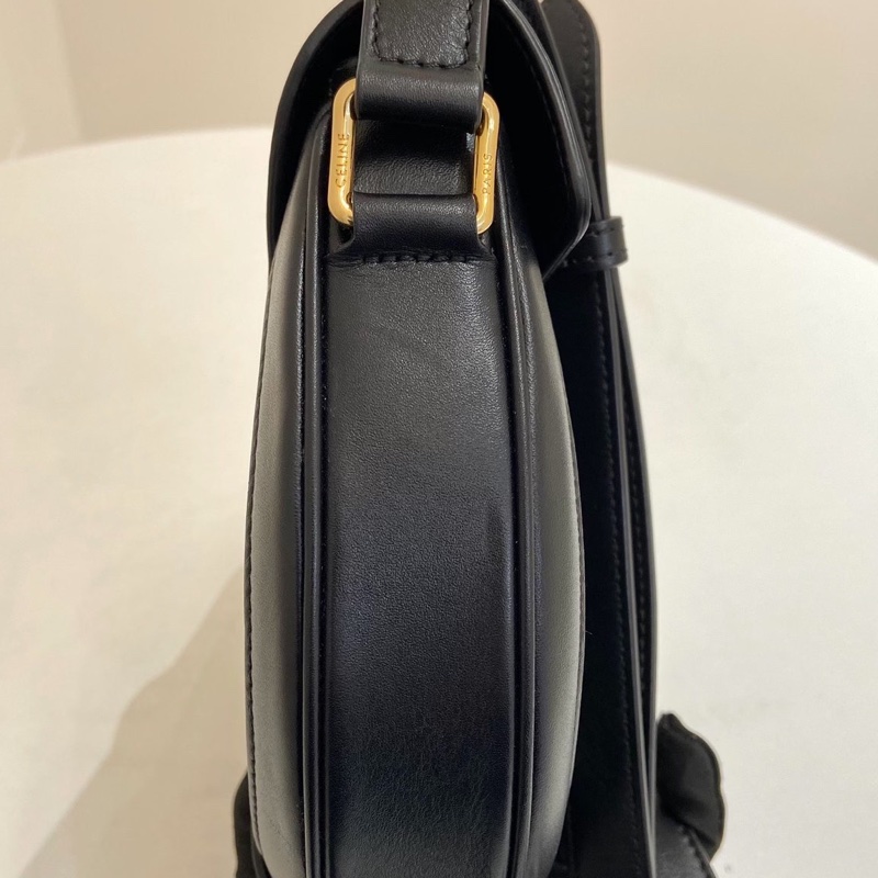 Celine 黑金光面斜挎單肩包 馬鞍包 黑色小號-3