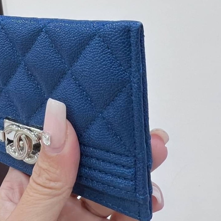 chanel 香奈兒 le boy 荔枝 藍 信用卡夾 卡夾 卡包 皮夾 明天夾 卡片套-10