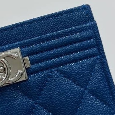 chanel 香奈兒 le boy 荔枝 藍 信用卡夾 卡夾 卡包 皮夾 明天夾 卡片套-12