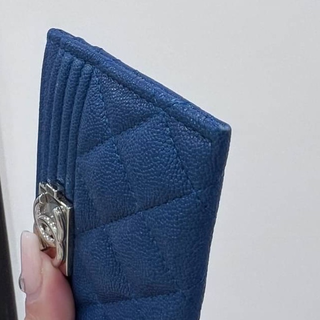 chanel 香奈兒 le boy 荔枝 藍 信用卡夾 卡夾 卡包 皮夾 明天夾 卡片套-13