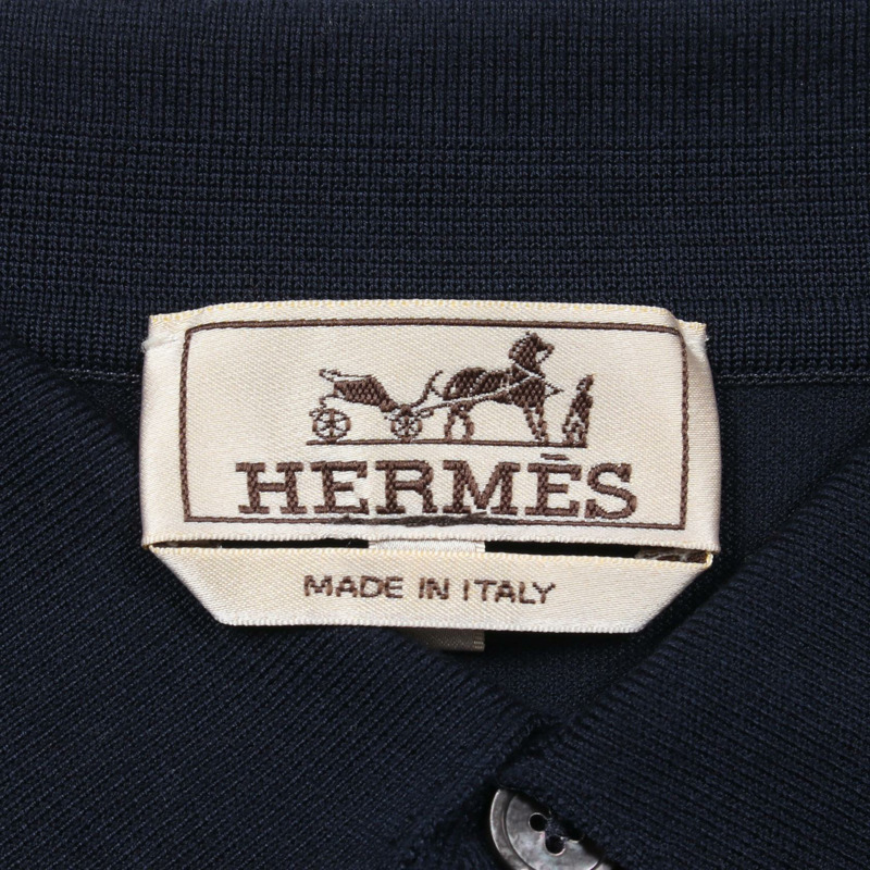 HERMES H 刺繡 Polo 衫短袖 #M 棉質海軍藍 二手男款-2