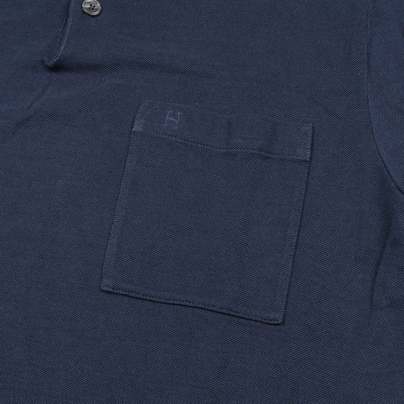 HERMES H 刺繡 Polo 衫短袖 #M 棉質海軍藍 二手男款-5