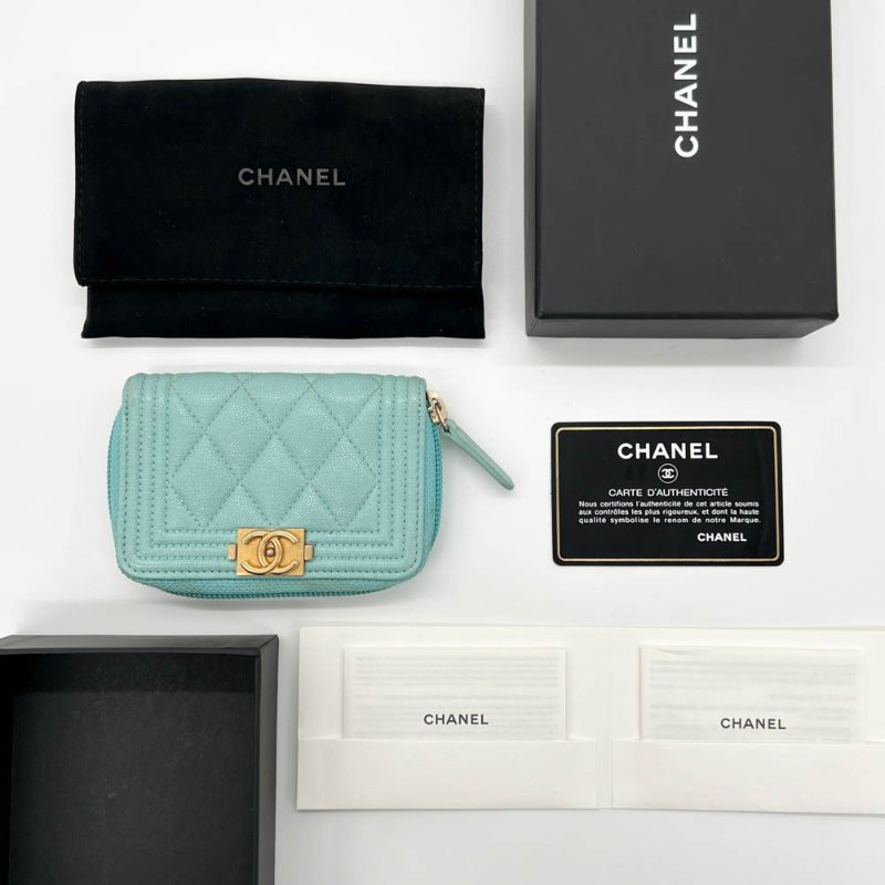 【羽葤-名人公益精品】 CHANEL Tiffany綠金扣雙層零錢包-3