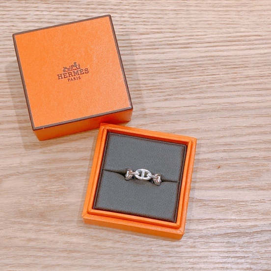 TW4272 Hermēs愛馬仕925銀飾豬鼻戒指 Chaine D'ancre Enchainee Ring Silver Size 56-1
