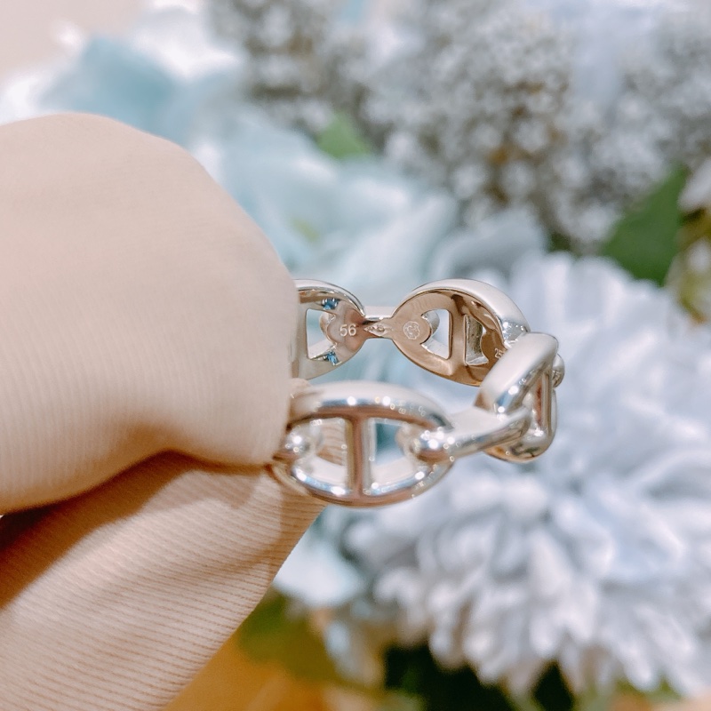 TW4272 Hermēs愛馬仕925銀飾豬鼻戒指 Chaine D'ancre Enchainee Ring Silver Size 56-2