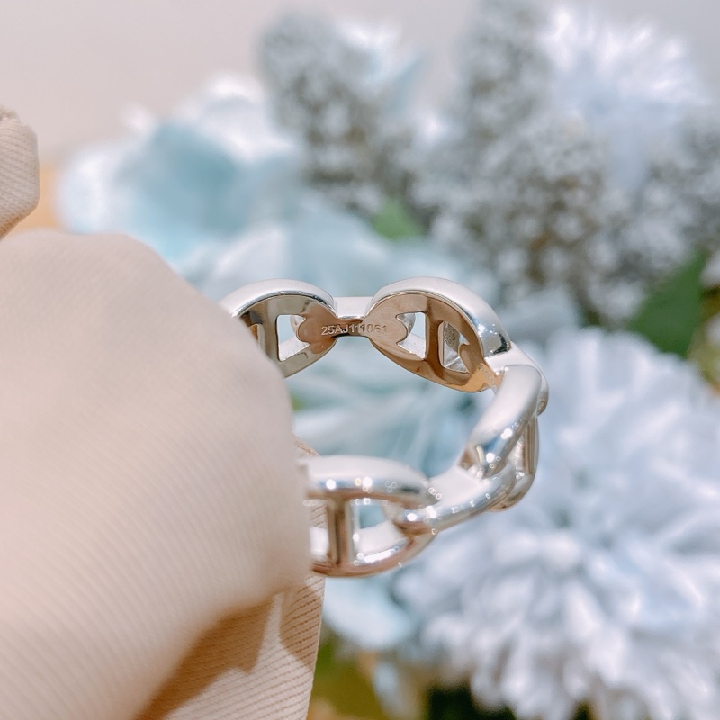 TW4272 Hermēs愛馬仕925銀飾豬鼻戒指 Chaine D'ancre Enchainee Ring Silver Size 56-3
