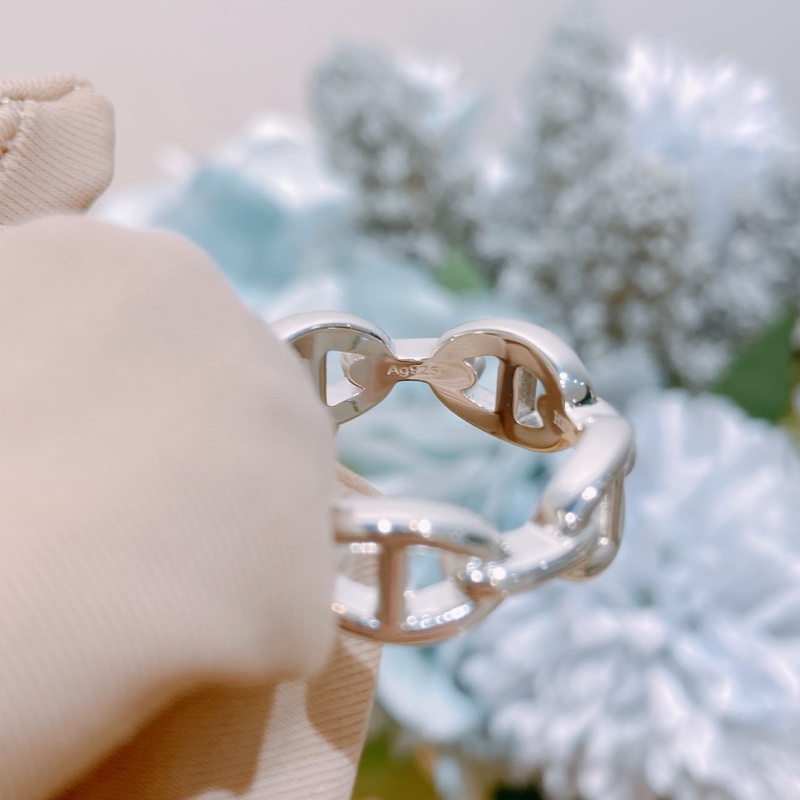 TW4272 Hermēs愛馬仕925銀飾豬鼻戒指 Chaine D'ancre Enchainee Ring Silver Size 56-4
