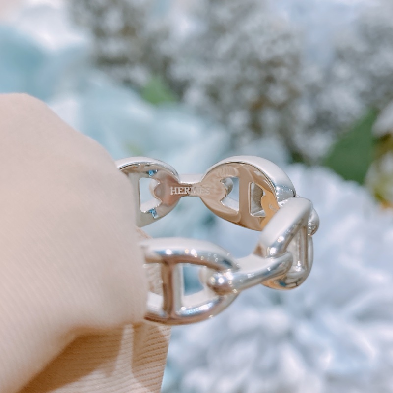 TW4272 Hermēs愛馬仕925銀飾豬鼻戒指 Chaine D'ancre Enchainee Ring Silver Size 56-5