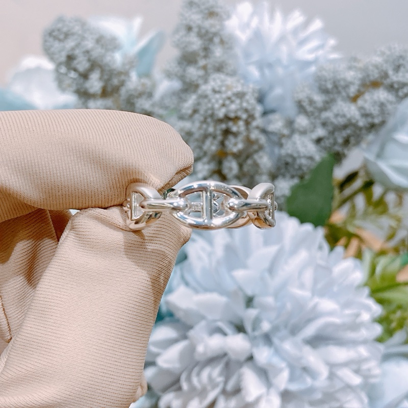 TW4272 Hermēs愛馬仕925銀飾豬鼻戒指 Chaine D'ancre Enchainee Ring Silver Size 56-6