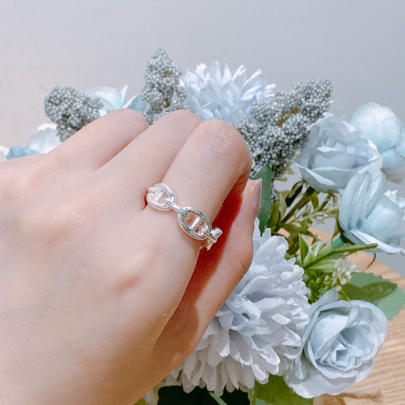TW4272 Hermēs愛馬仕925銀飾豬鼻戒指 Chaine D'ancre Enchainee Ring Silver Size 56-7
