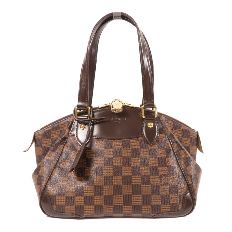 LOUIS VUITTON Damier Verona PM金扣肩背袋棕色-0