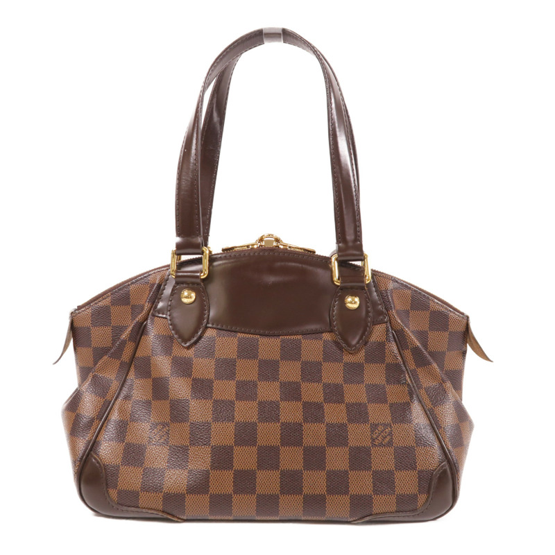 LOUIS VUITTON Damier Verona PM金扣肩背袋棕色-1