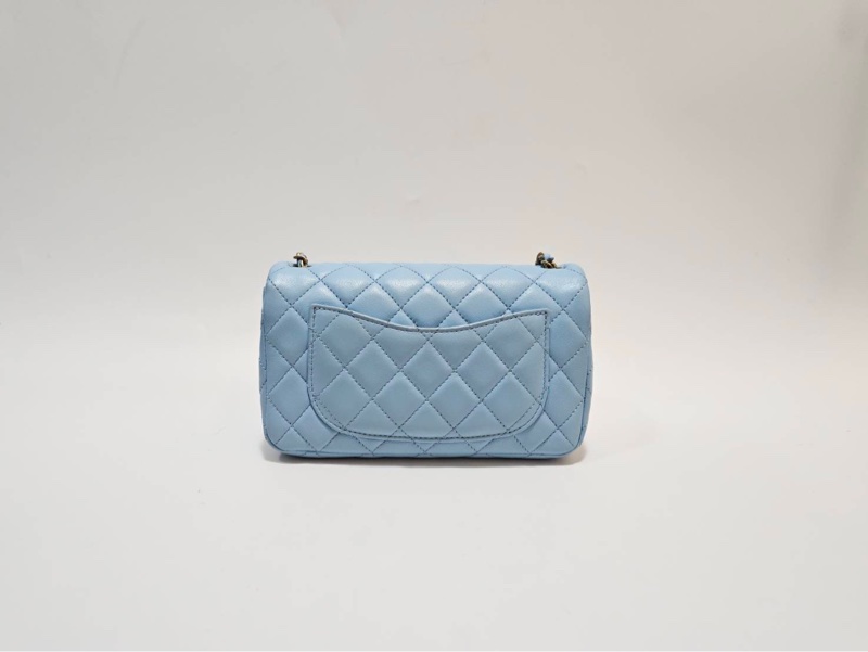 Chanel 天空藍羊皮金釦下蓋Coco20核桃金球鏈包AS1787-1