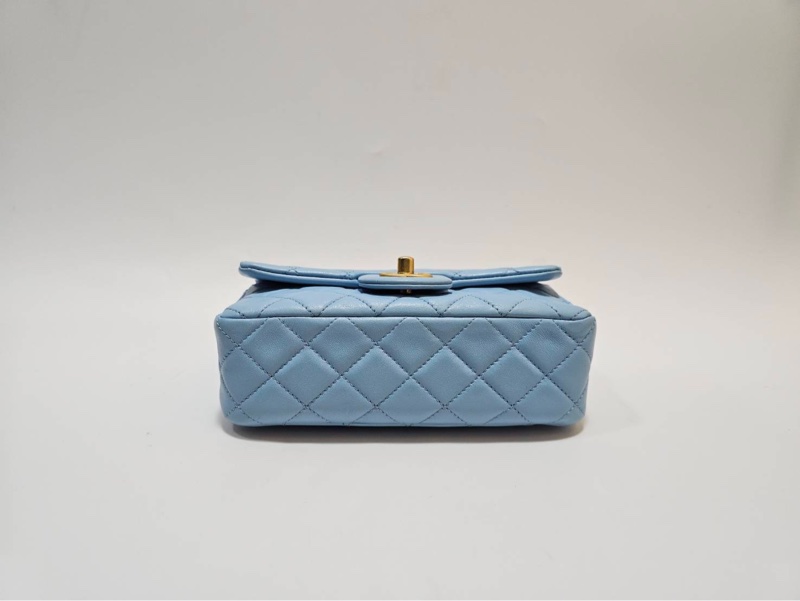 Chanel 天空藍羊皮金釦下蓋Coco20核桃金球鏈包AS1787-3