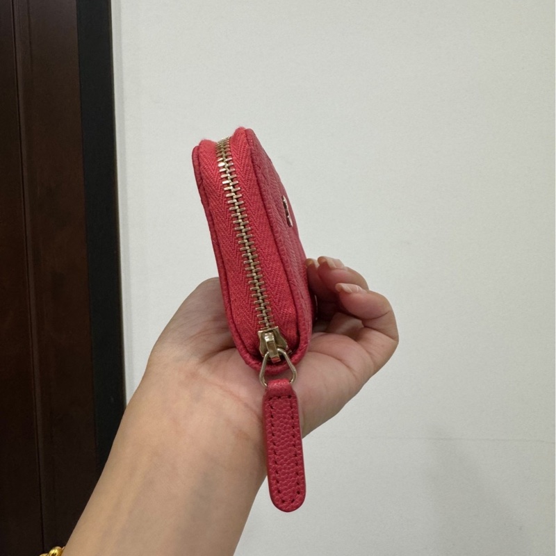 chanel 香奈兒 珊瑚紅 紅色 信用卡卡夾 ㄇ拉 ㄇ字拉 卡夾 皮夾 短夾 錢包 零錢包-4