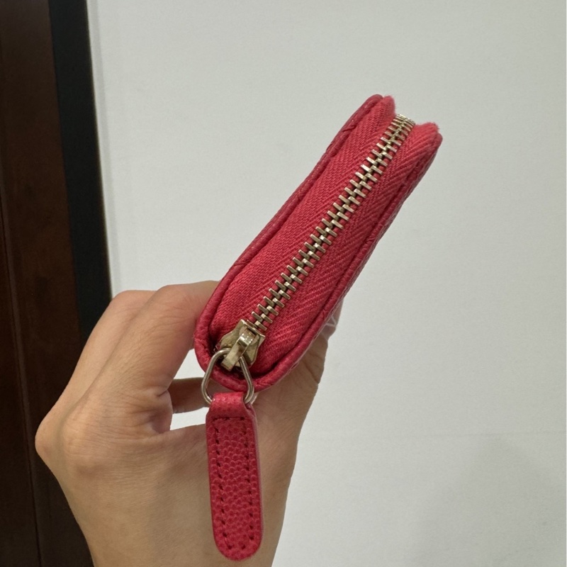 chanel 香奈兒 珊瑚紅 紅色 信用卡卡夾 ㄇ拉 ㄇ字拉 卡夾 皮夾 短夾 錢包 零錢包-6