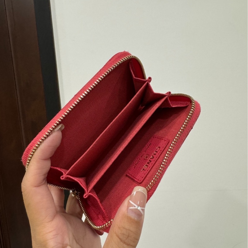 chanel 香奈兒 珊瑚紅 紅色 信用卡卡夾 ㄇ拉 ㄇ字拉 卡夾 皮夾 短夾 錢包 零錢包-7