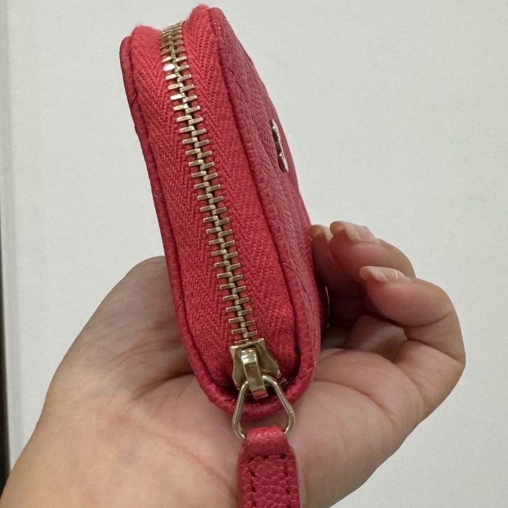 chanel 香奈兒 珊瑚紅 紅色 信用卡卡夾 ㄇ拉 ㄇ字拉 卡夾 皮夾 短夾 錢包 零錢包-9