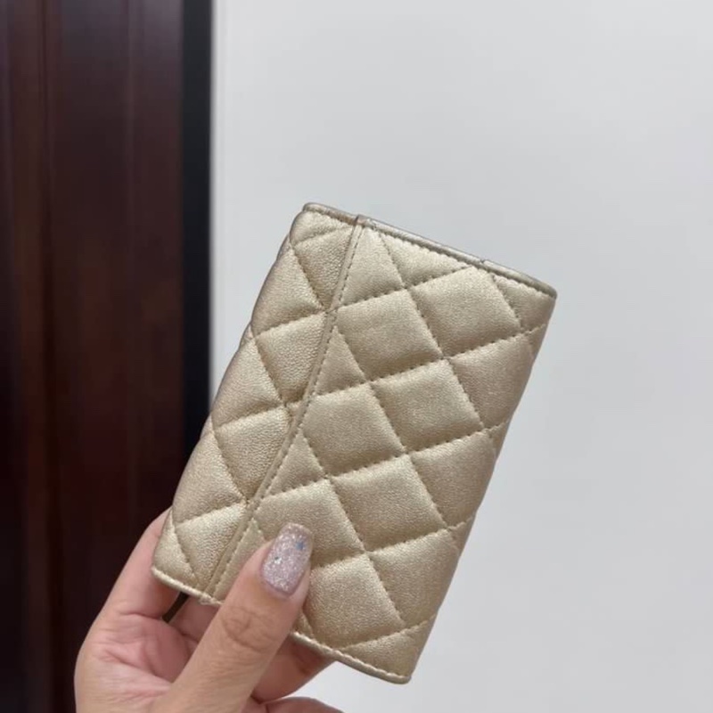 chanel 香奈兒 金色 卡包 信用卡卡夾 卡夾 零錢包 短夾 皮包 皮夾-3