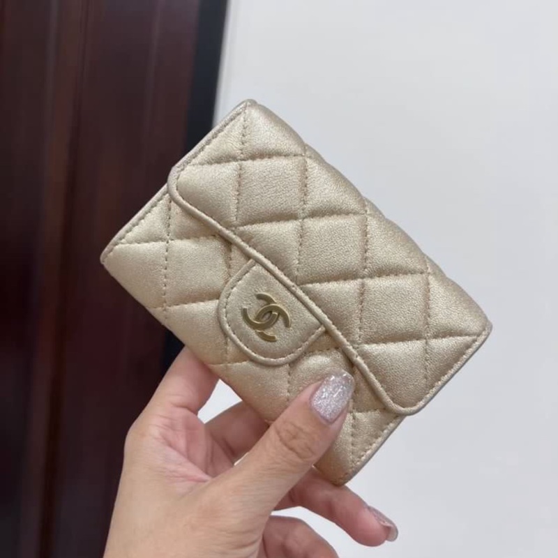 chanel 香奈兒 金色 卡包 信用卡卡夾 卡夾 零錢包 短夾 皮包 皮夾-7