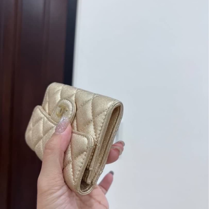 chanel 香奈兒 金色 卡包 信用卡卡夾 卡夾 零錢包 短夾 皮包 皮夾-10
