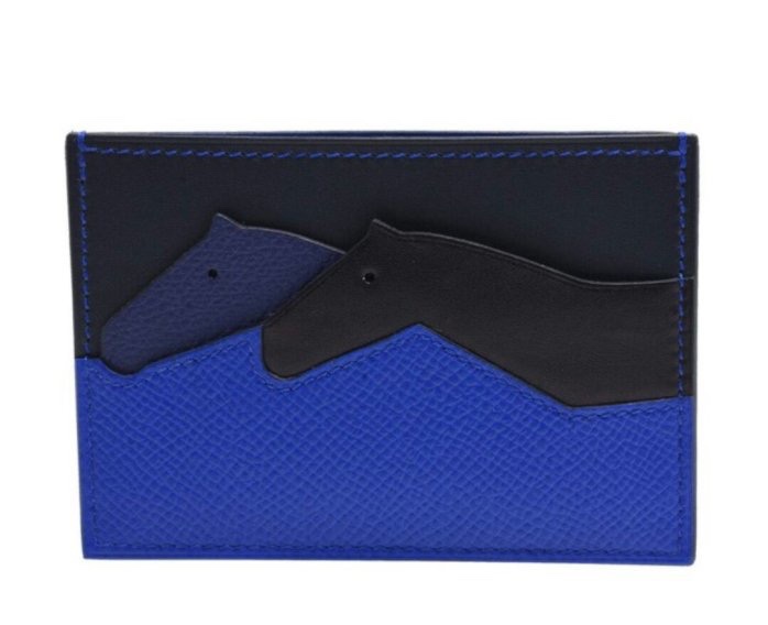 法國Hermes愛馬仕經典Les Petits系列EPSOM牛皮小馬造型拼色卡片夾（藍×黑） 全新現貨-0