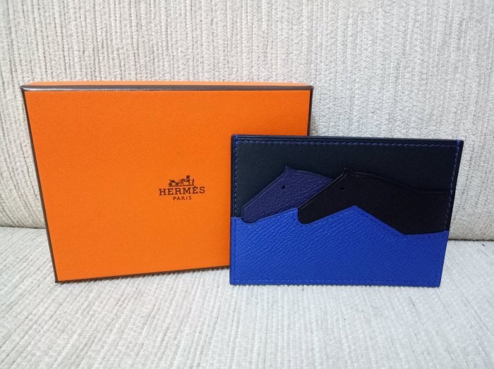 法國Hermes愛馬仕經典Les Petits系列EPSOM牛皮小馬造型拼色卡片夾（藍×黑） 全新現貨-1