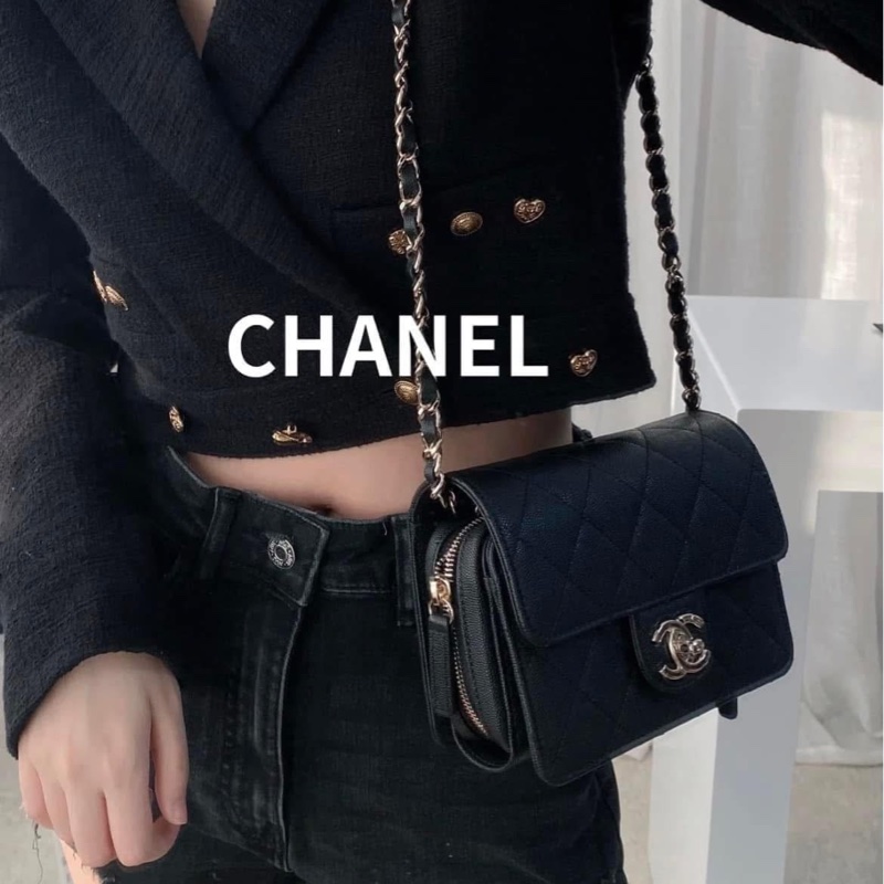 CHANEL 荔枝牛皮黑金方胖口蓋包-3