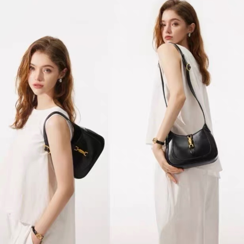 Gucci Jackie 1961  mini  黑金牛皮 半月包 手提單肩斜挎包-7