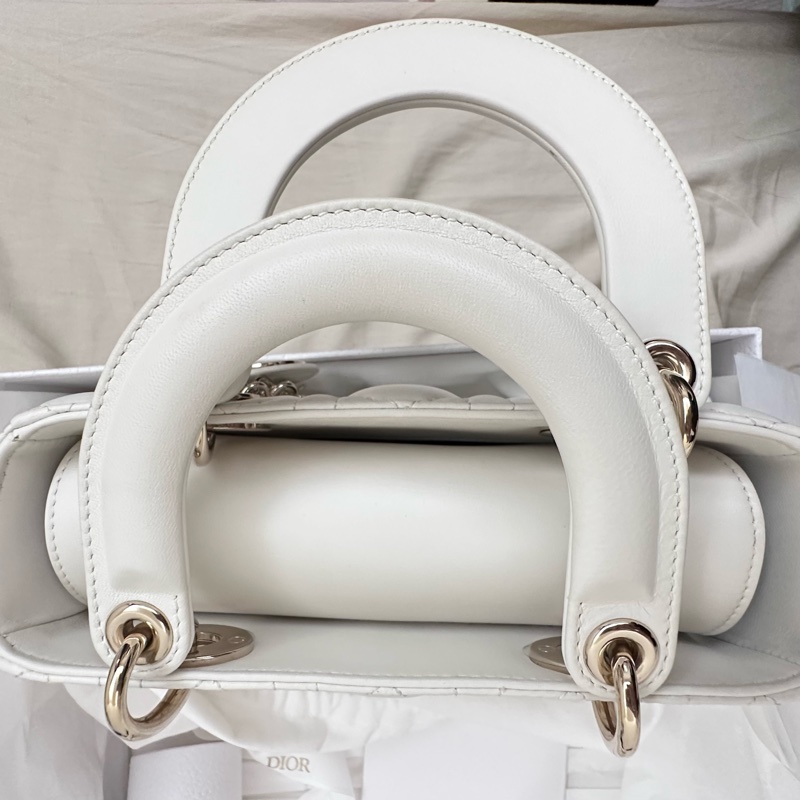 Dior 白色小型黛妃包(香檳金)-5