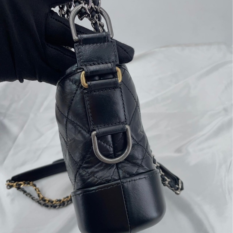 Chanel 香奈兒 Gabrielle 復古小牛皮 流浪包 小號黑色 27開保卡-9