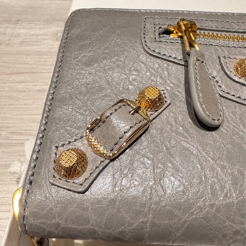 🎉降價🎉BALENCIAGA 巴黎世家 Giant 金釦羊皮拉鍊長夾(灰色)-9